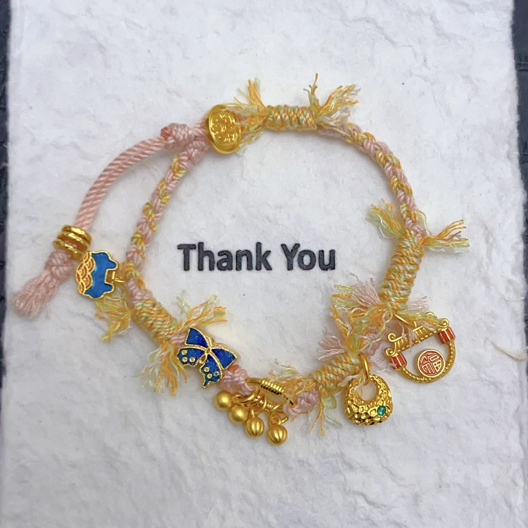 铜合金涤纶手链 新款时尚小胖福硕果累累藏式可调节盘缠粉色手链