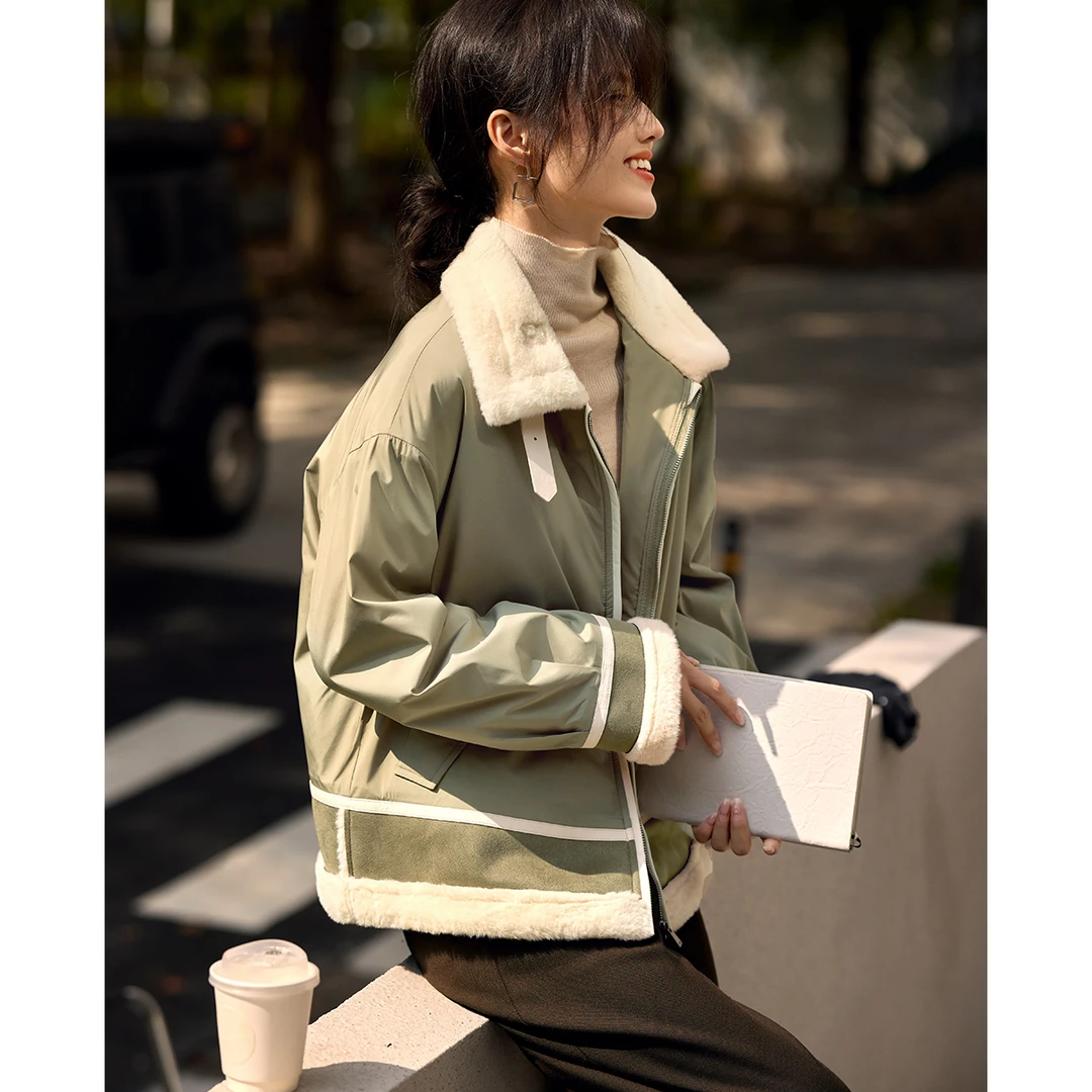 XWI/欣未【直播】百搭通勤棉服拼接外套2024冬季优雅复古短款外套女