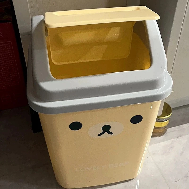 卡通轻松熊垃圾桶可爱萌趣创意翻盖客厅卧室卫生间便携方形垃圾篓