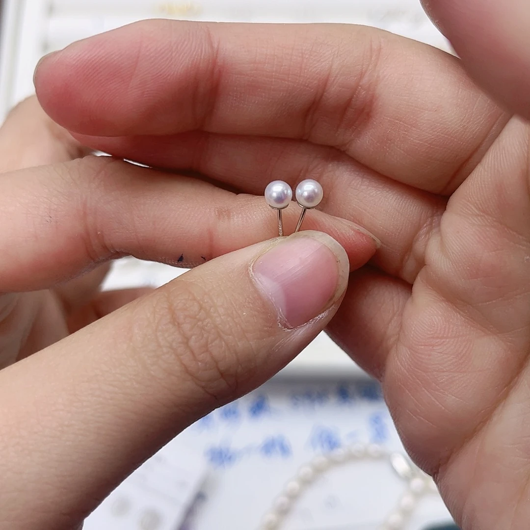 淡水珍珠耳饰银S925镶嵌A**a