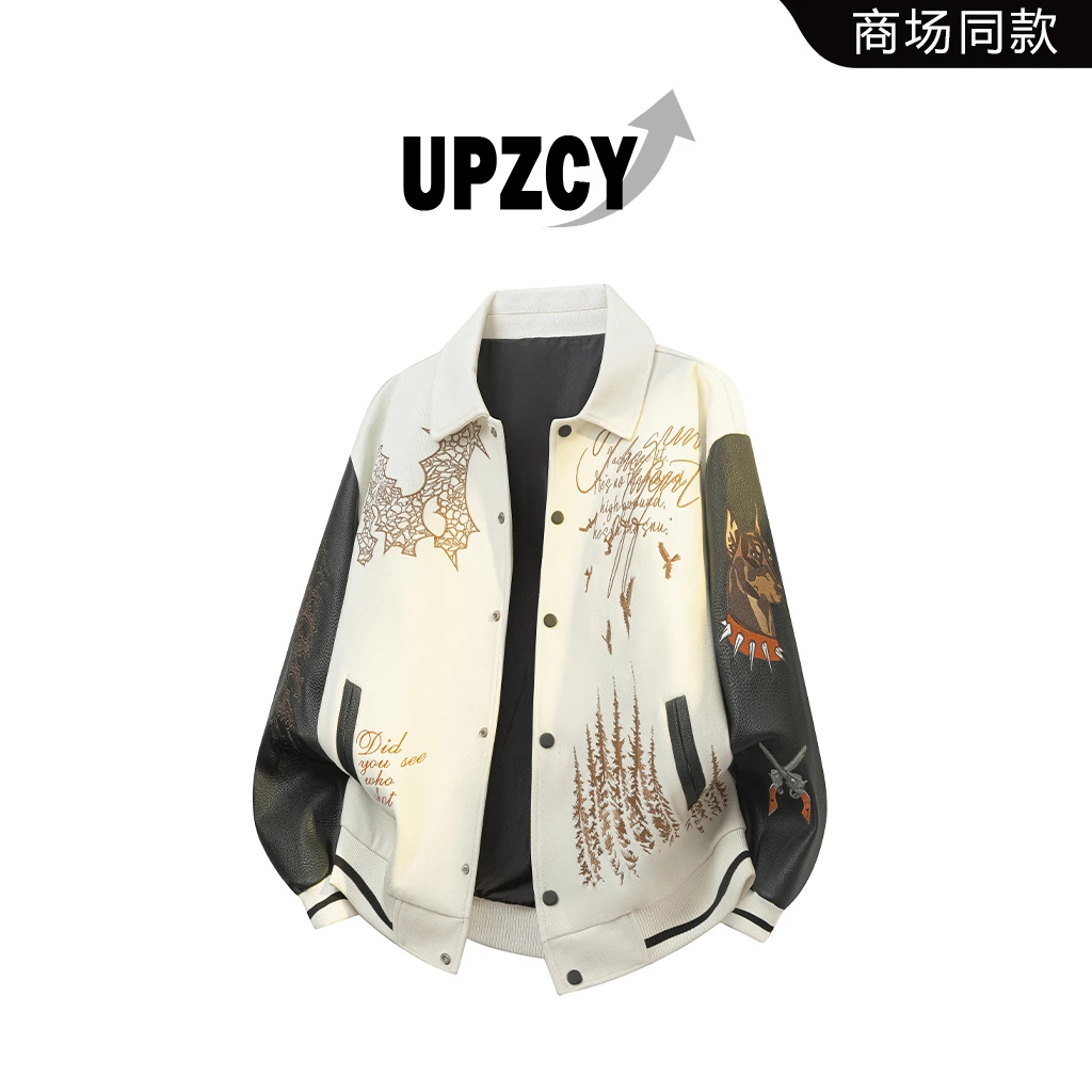 UPZCY美式潮流刺绣夹克外套男士秋季宽松休闲痞帅大码高级感上衣