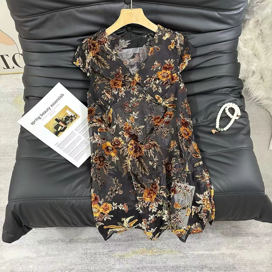 Miss huo V领丝绒上衣 A 黑黄色 2921