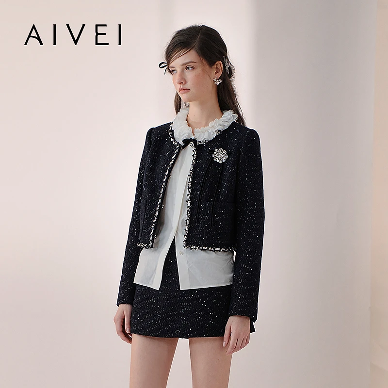 【小怡同学】AIVEI艾薇2026春季小香风名媛千金粗花呢外套XSV1W09B