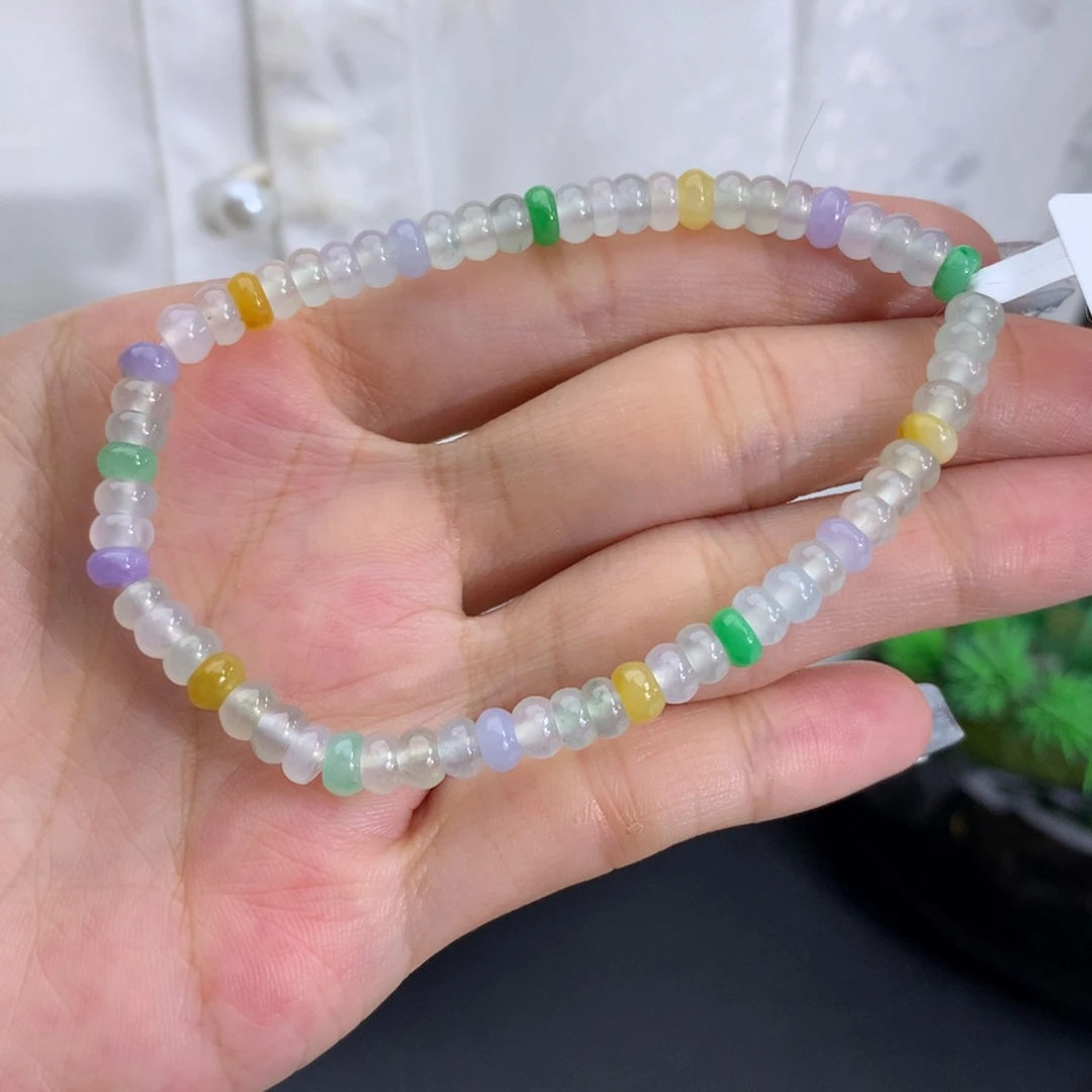 翡翠未镶嵌手串卡4.9胶润多宝算盘珠手串