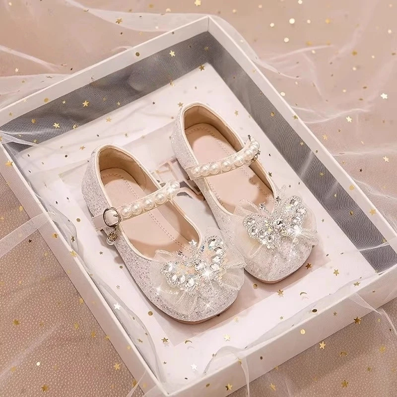 ABC 女童公主鞋艾莎闪亮水晶小皮鞋2025新款夏季女孩洋气软底单鞋