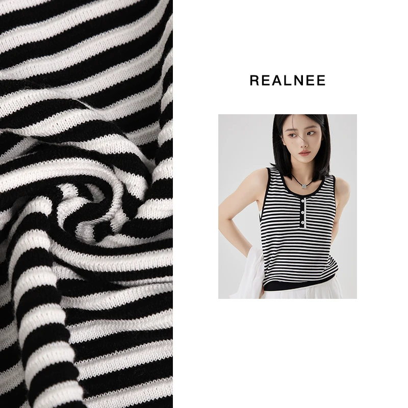 REALNEEI【丝滑入夏】极简桑蚕丝莱赛尔条纹背心随性腔调穿搭03642