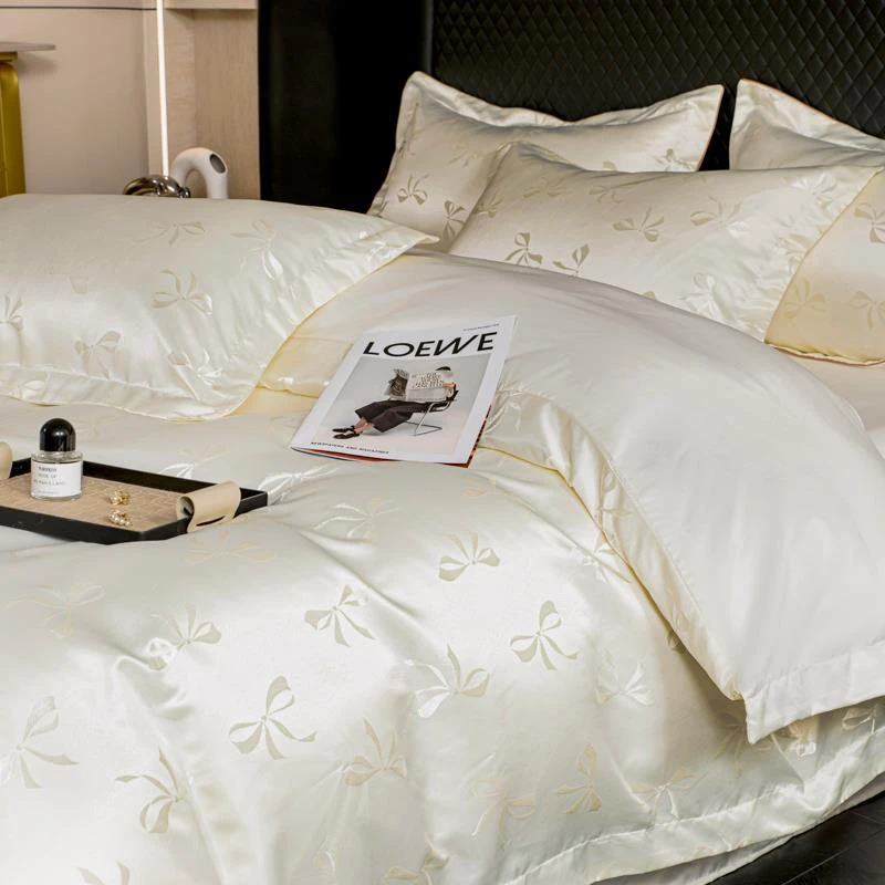 简约亮丝色织提花轻奢冰丝四件套高级感2025新款凉感被套床单床品