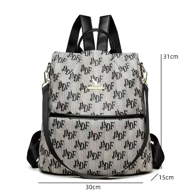 春季新款背开防盗款2067黑色印花双肩包[30*15*31]休闲百搭