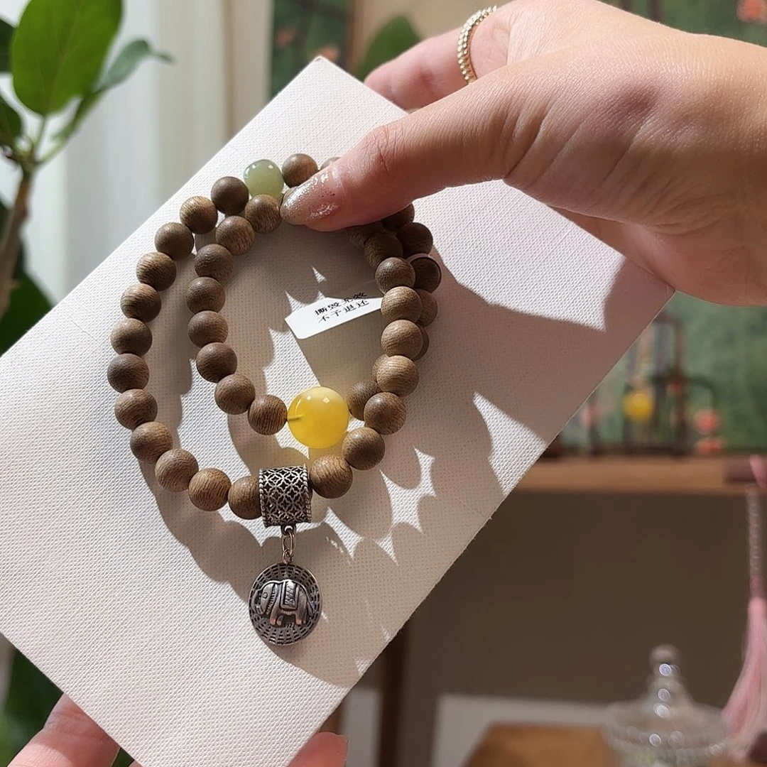 银S925镶嵌蜜蜡手链?****母设计款