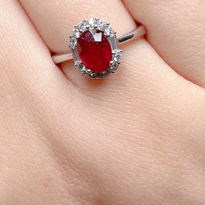 红宝石戒指银S925镶嵌