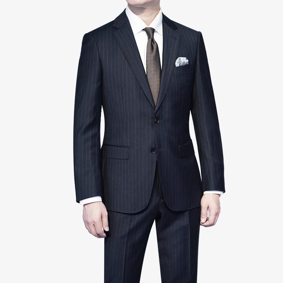 【高级芷青色】纯羊毛半麻衬 条纹单排平驳领商务休闲结婚西服套装