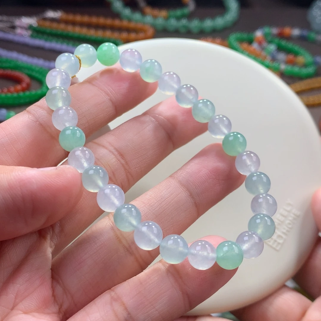 翡翠未镶嵌手链巨漏！闭眼拍！清爽正冰幻彩多宝手串卡7