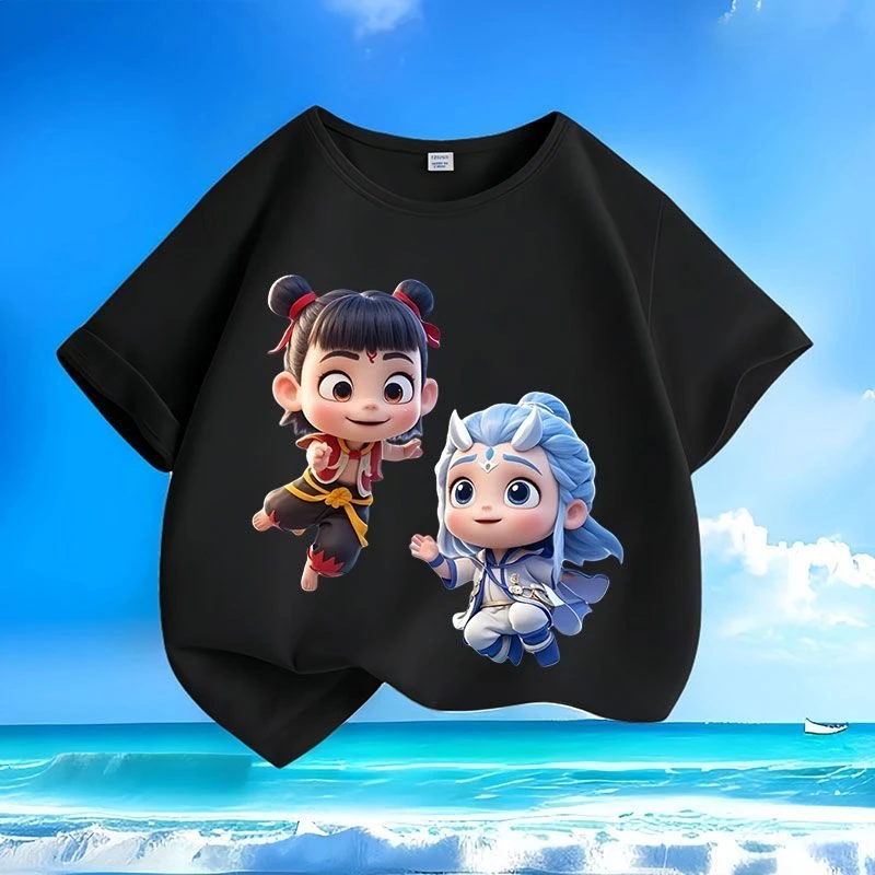哪吒2魔童闹海卡通爆款帅气新款T恤中大男女儿童宽松圆领短袖上衣