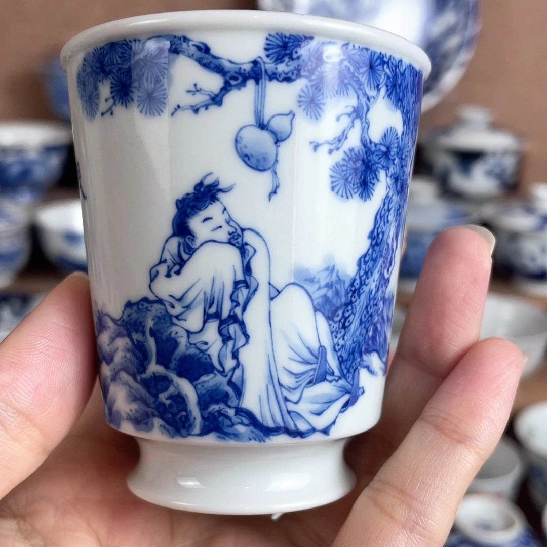 泥藝瓷梦眠云卧石人物直口闻香杯