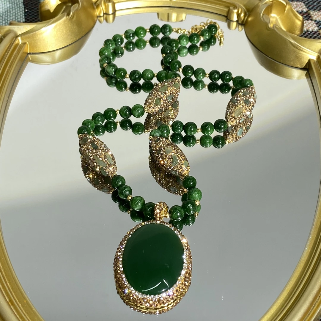 铜合金合成锆石项链 TTSD 绿色时尚潮流百搭款毛衣链 2020