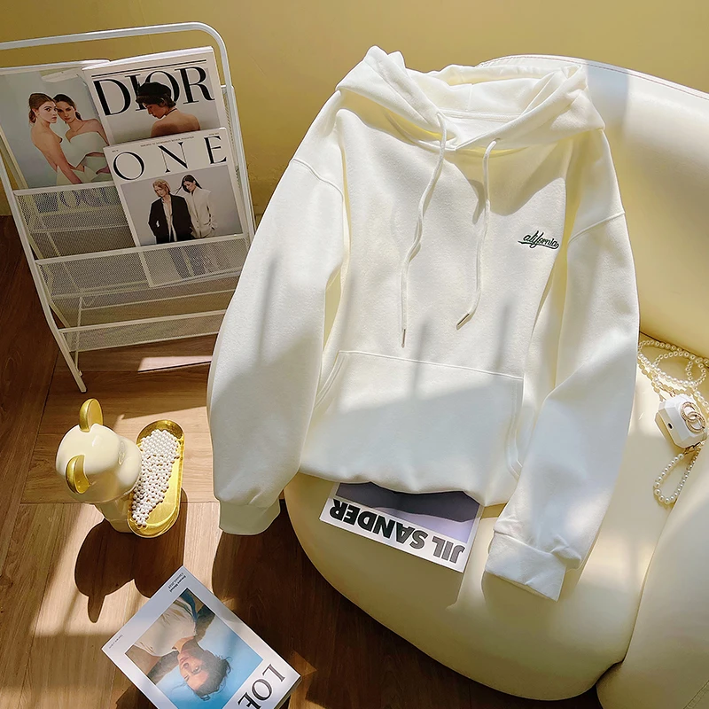 美式复古重磅连帽卫衣女秋冬宽松oversize时尚刺绣字母加厚外套潮