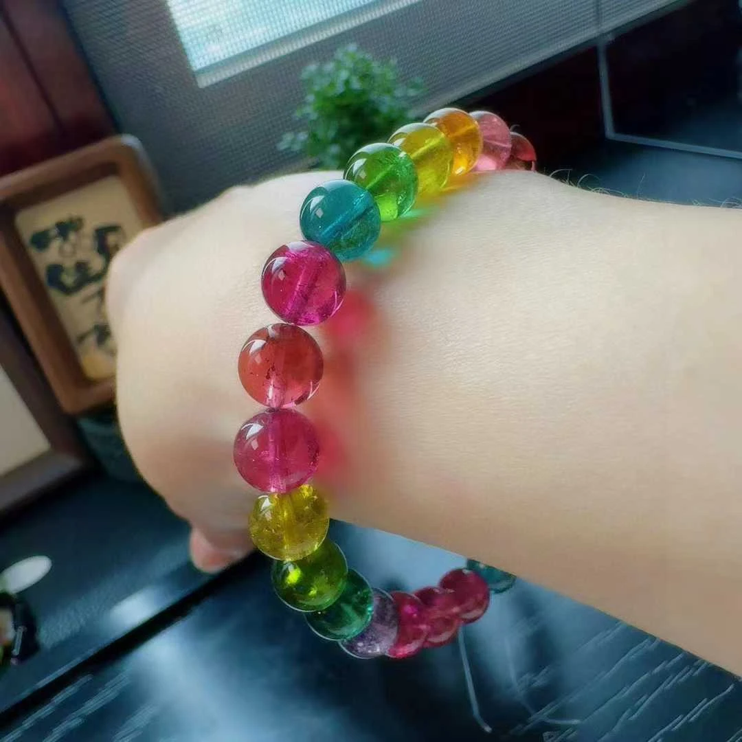 天然真品彩虹手串单圈8mm19.2g正品碧玺手串纯天然真品100%