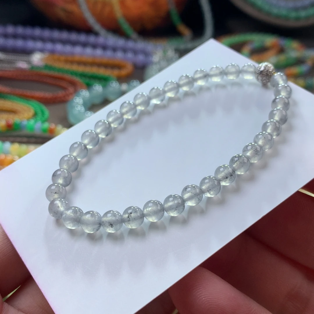 手链翡翠未镶嵌翡翠高冰玻璃钢黑钢卡5.20+