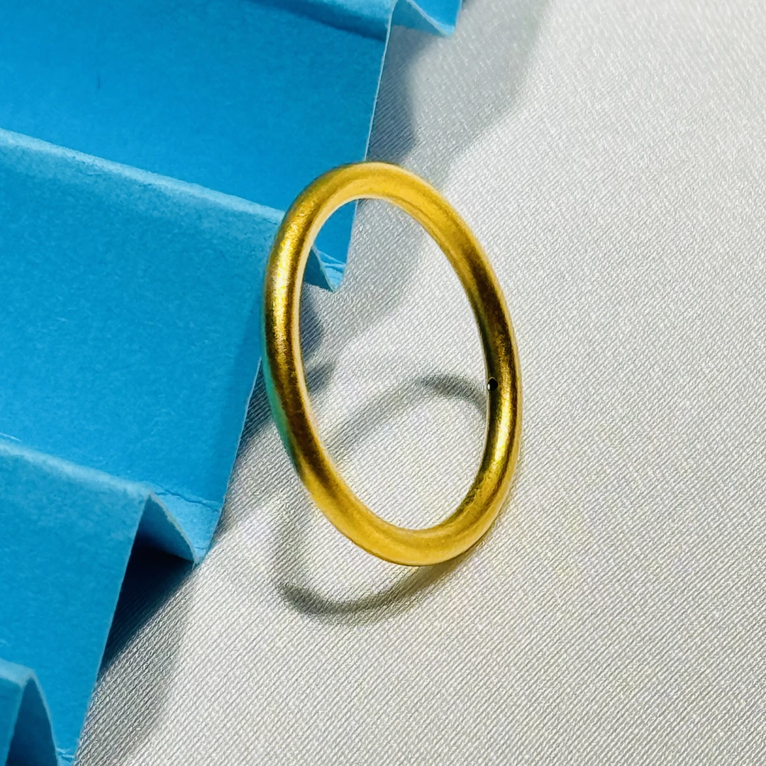 黄金足金999古法圆素圈3D硬金款戒指
