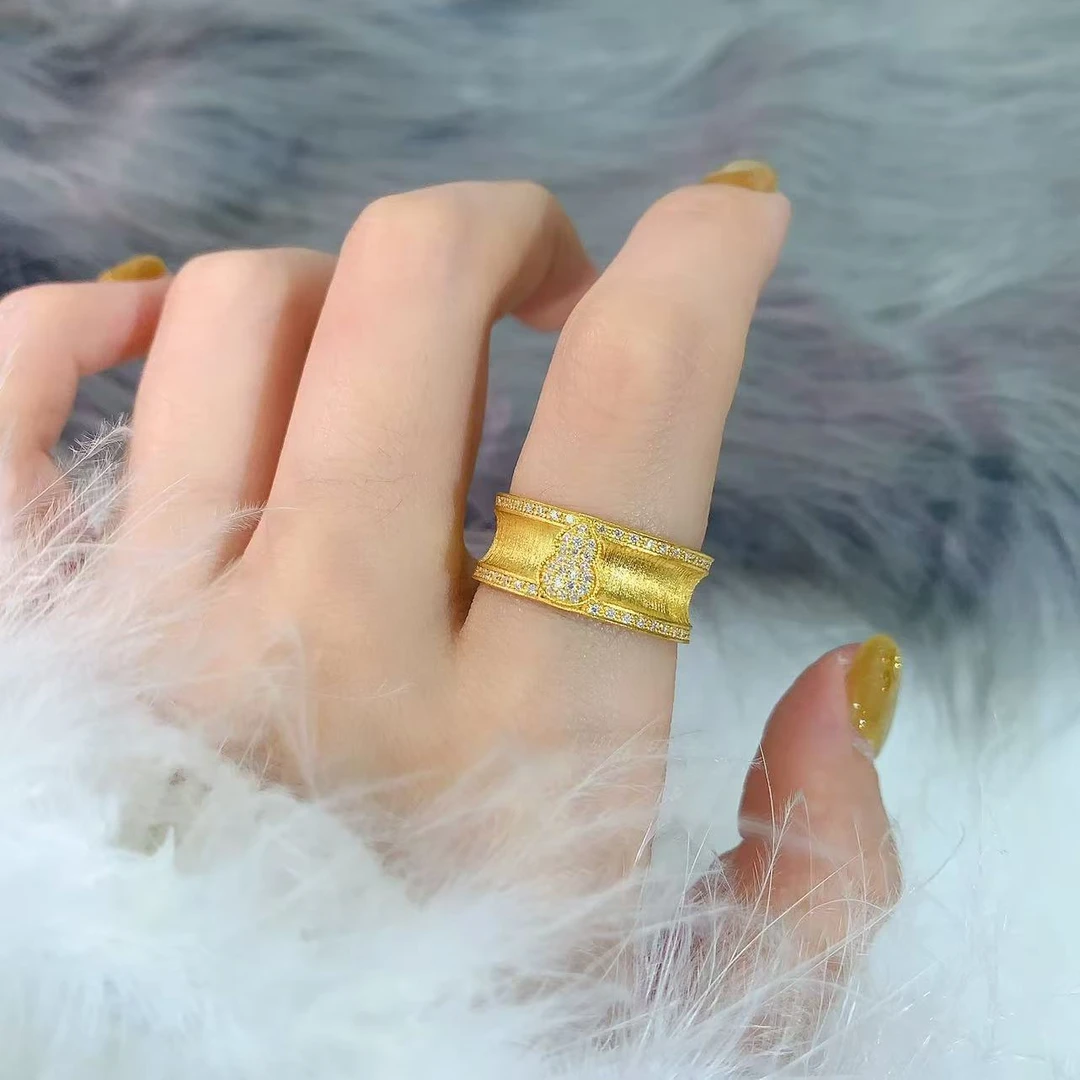 【伟新源】足金999 古法工艺 镶嵌拉丝葫芦戒指（拍大一码）