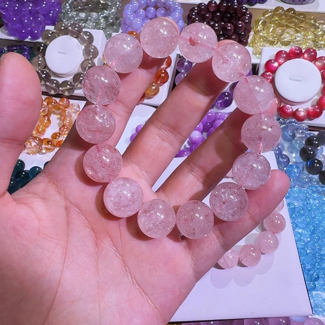 琥***珀水晶手链未镶嵌粉阿塞16mm