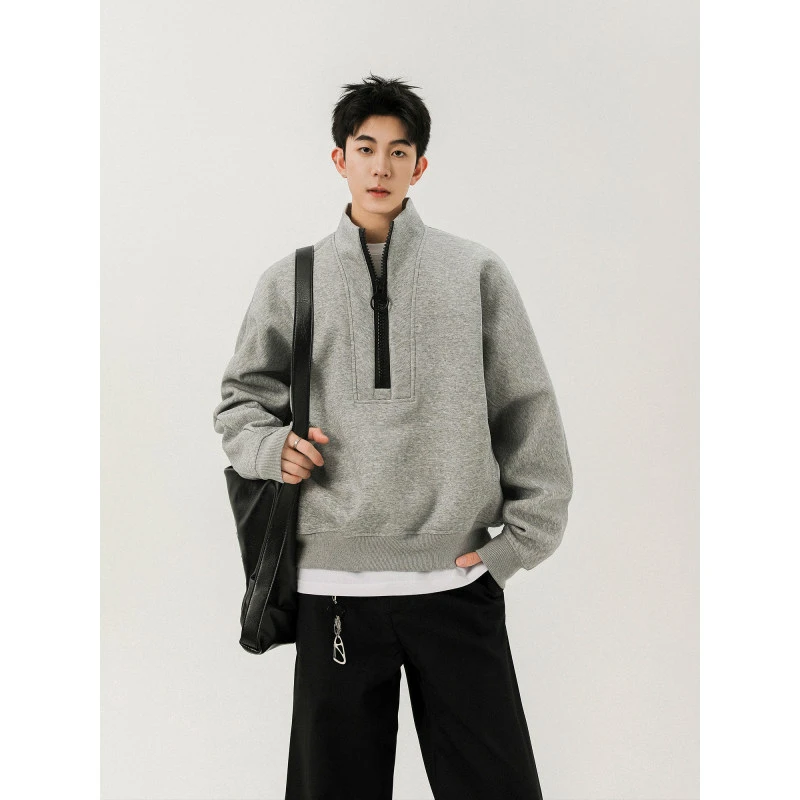 黑迟HEICHI 秋冬韩版解构风半拉链长袖套头卫衣男女