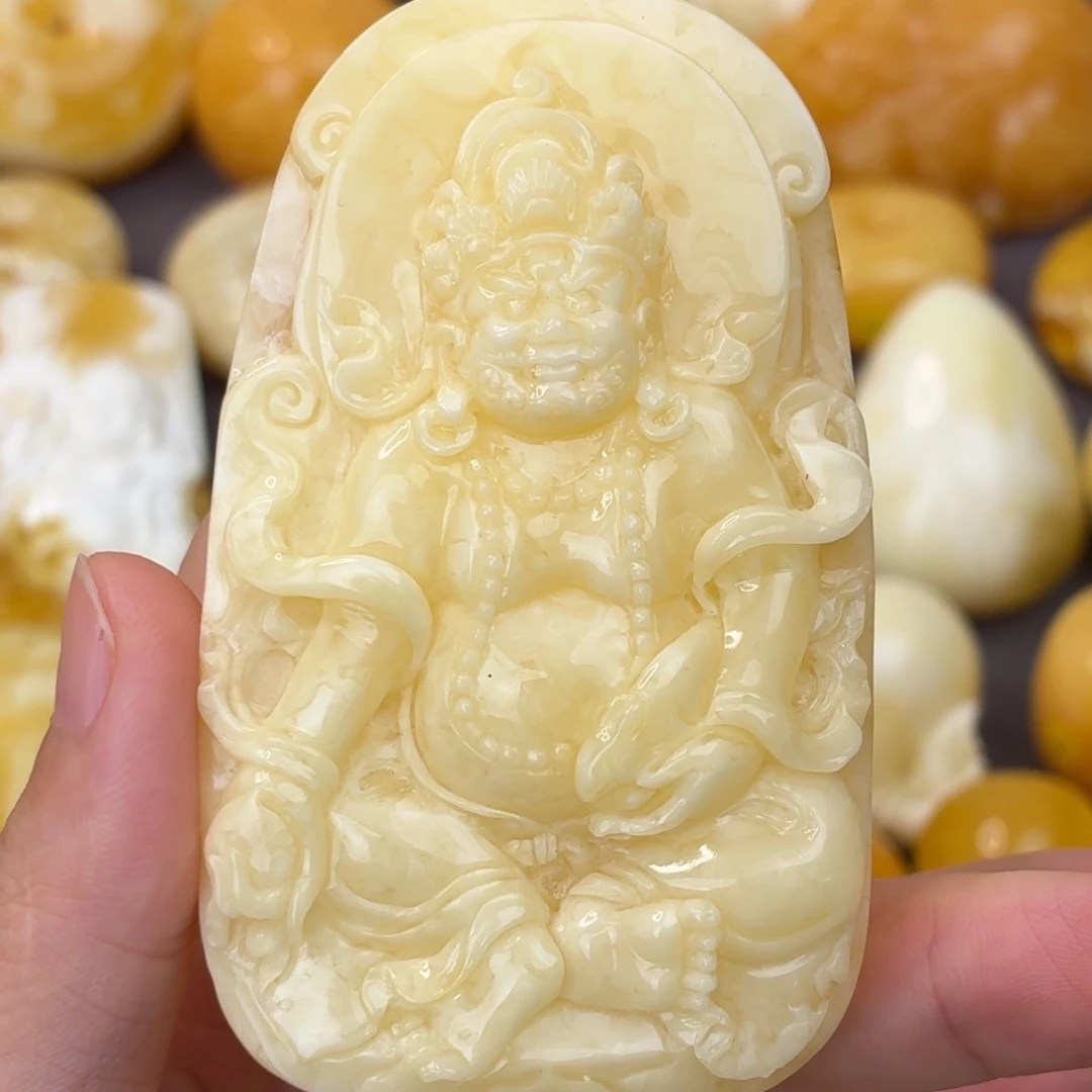 蜜蜡未镶嵌吊坠(不含链)奶白黄财神