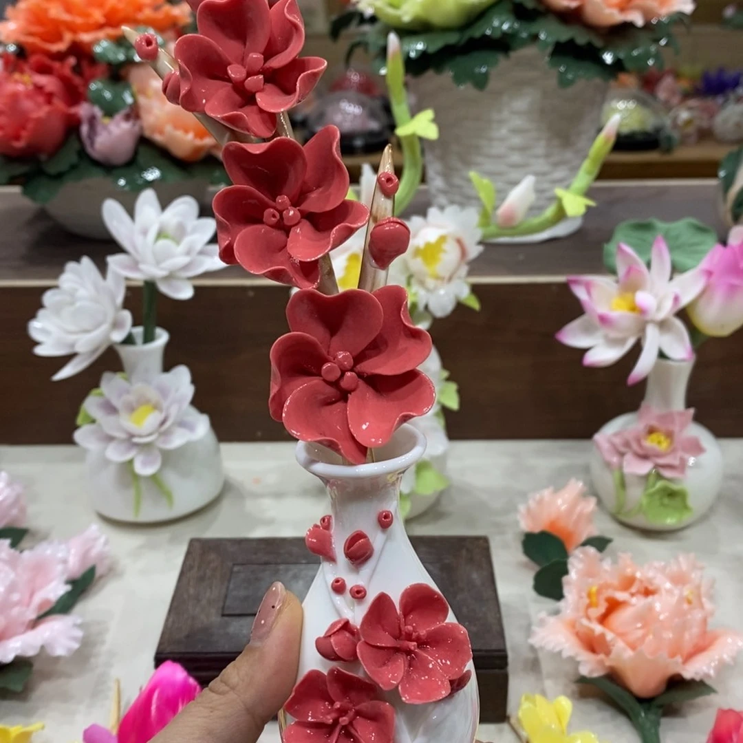 瓷片陶瓷手工花摆件