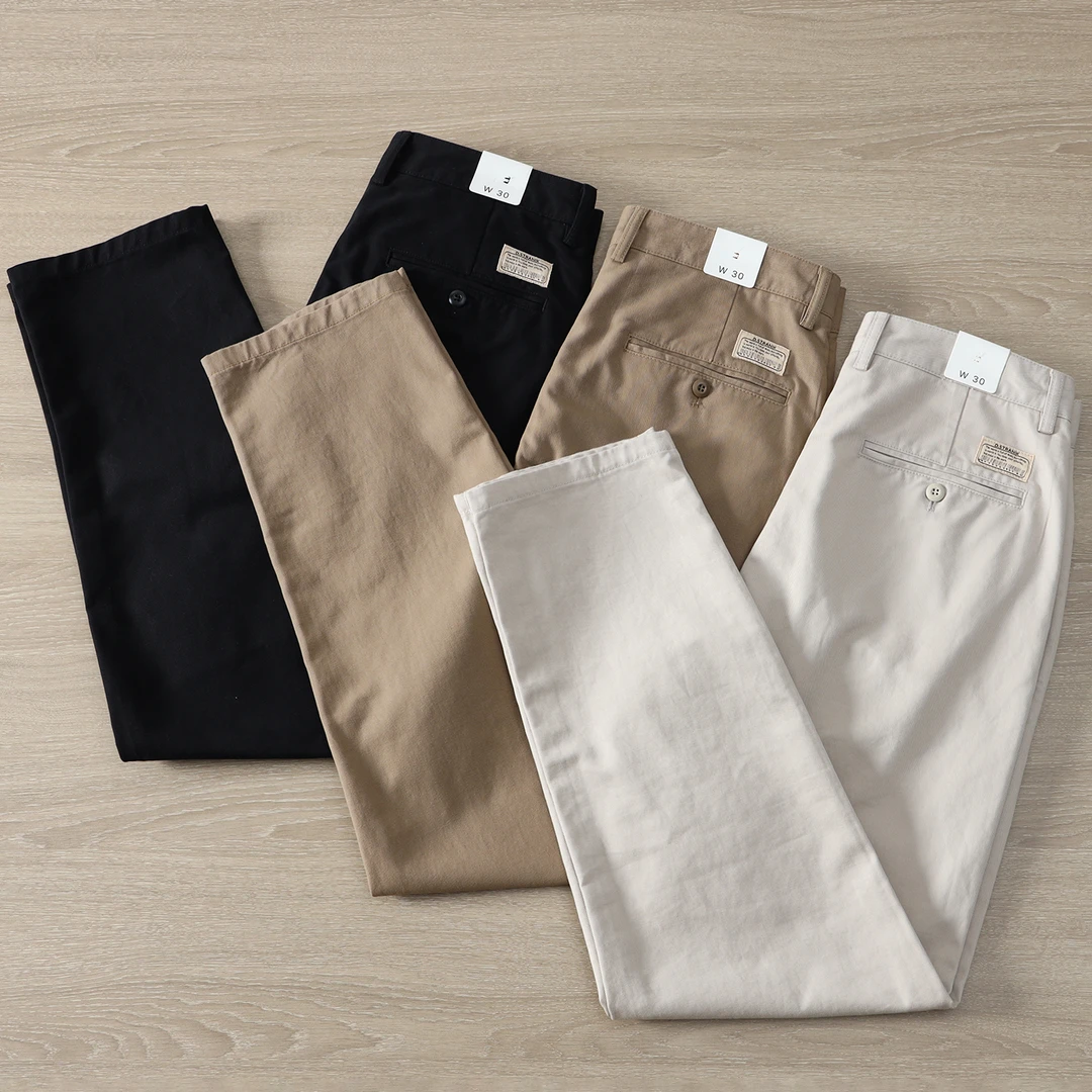 秋冬男士纯棉厚实简约挺括休闲小直筒裤子美式复古水洗百搭工装裤