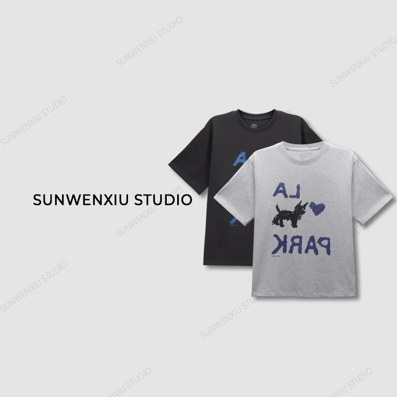 swx studio2店 “涂鸦小狗”jennie/IU明星同款100%全棉印花T恤