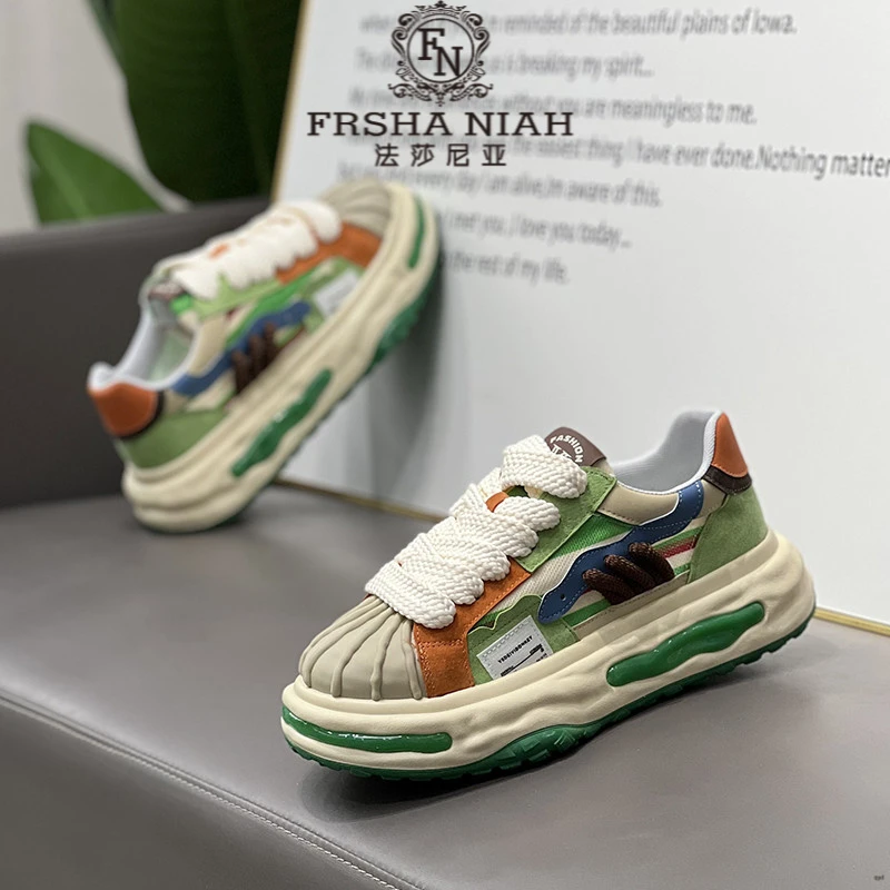 法莎尼亚时尚男鞋春季新款贝壳头拼色布面板鞋百搭休闲老爹鞋男款