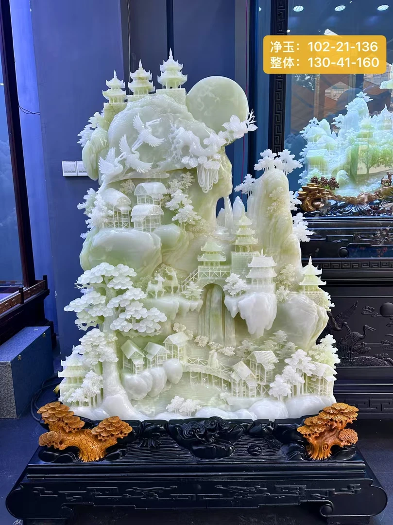 《精品青白高山流水》家居装饰乔迁开业公司客厅玄关摆件大气创意