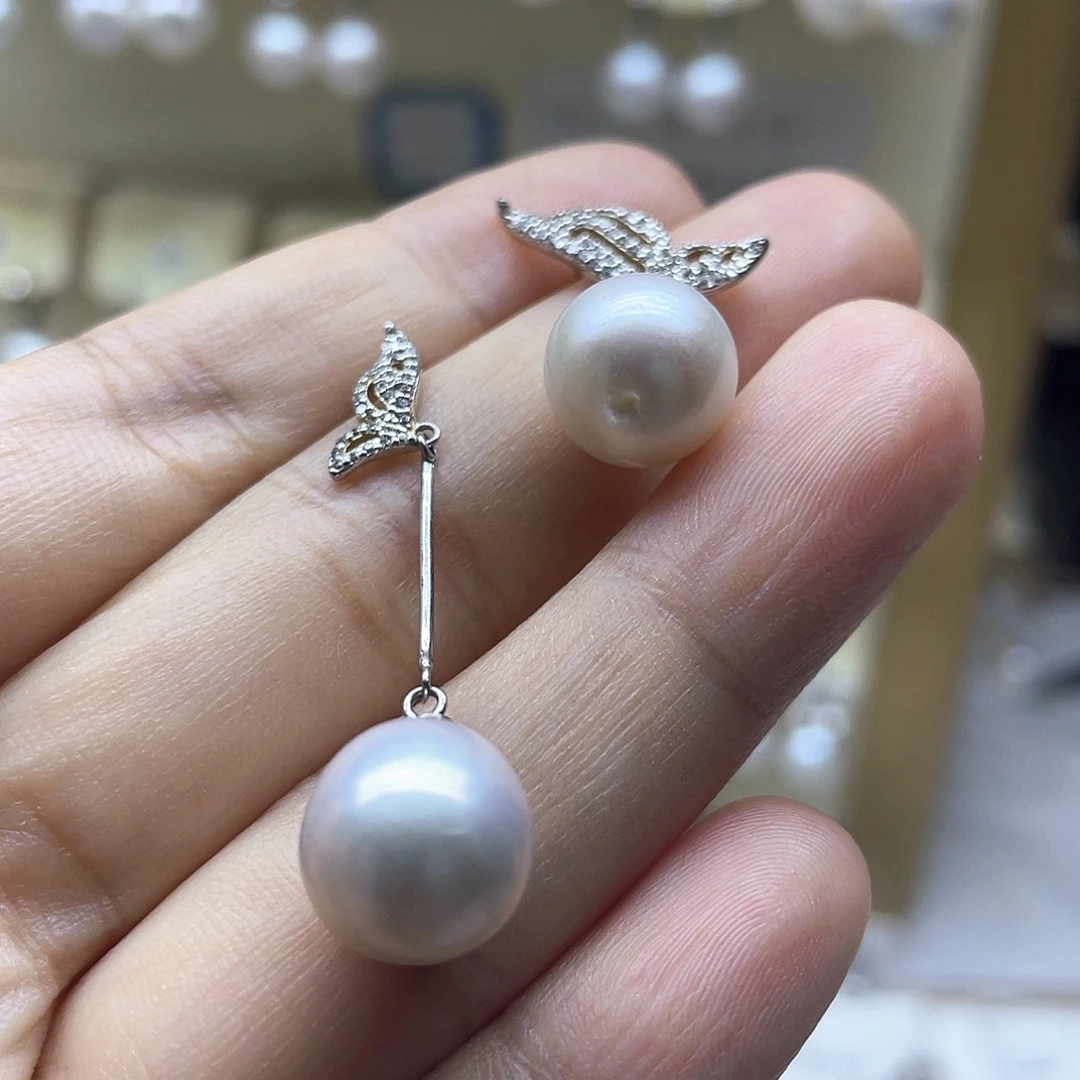 耳饰银S925镶嵌淡水珍珠