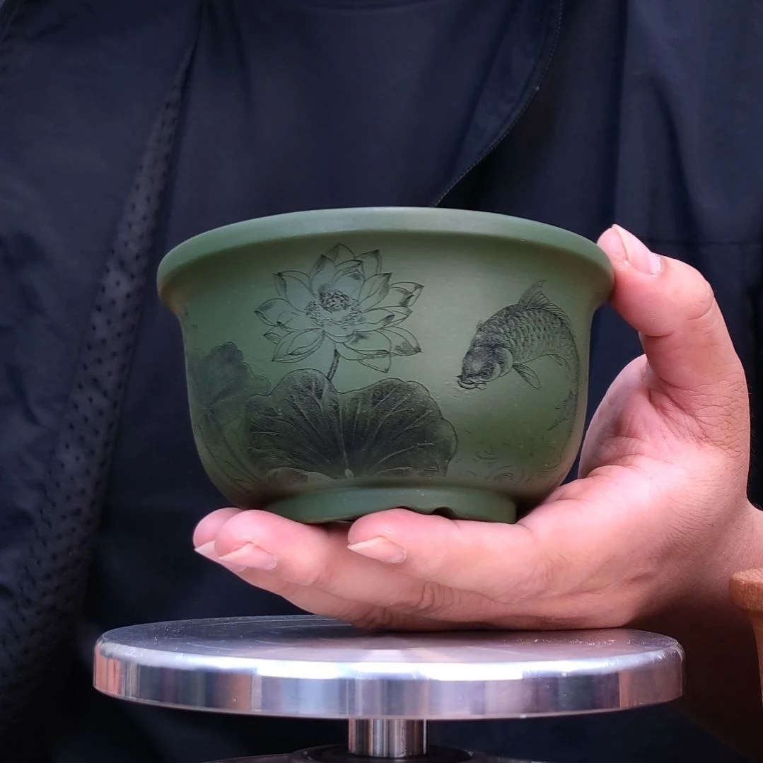 紫砂花盆同喜同喜