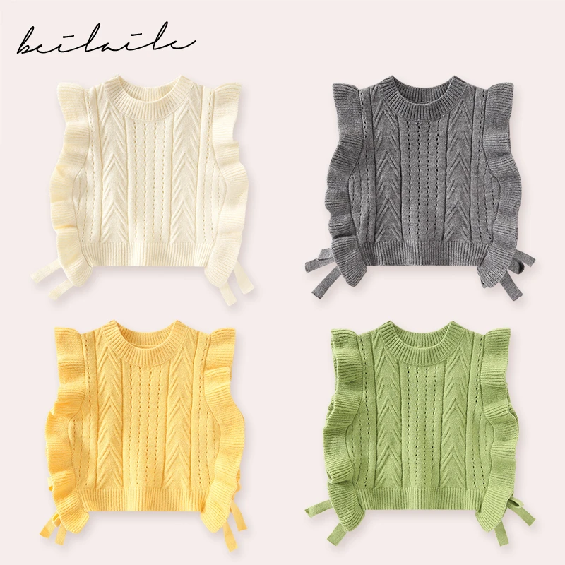 【飞袖花边针织背心  】宝宝儿童装婴儿无袖上衣马甲背心C14