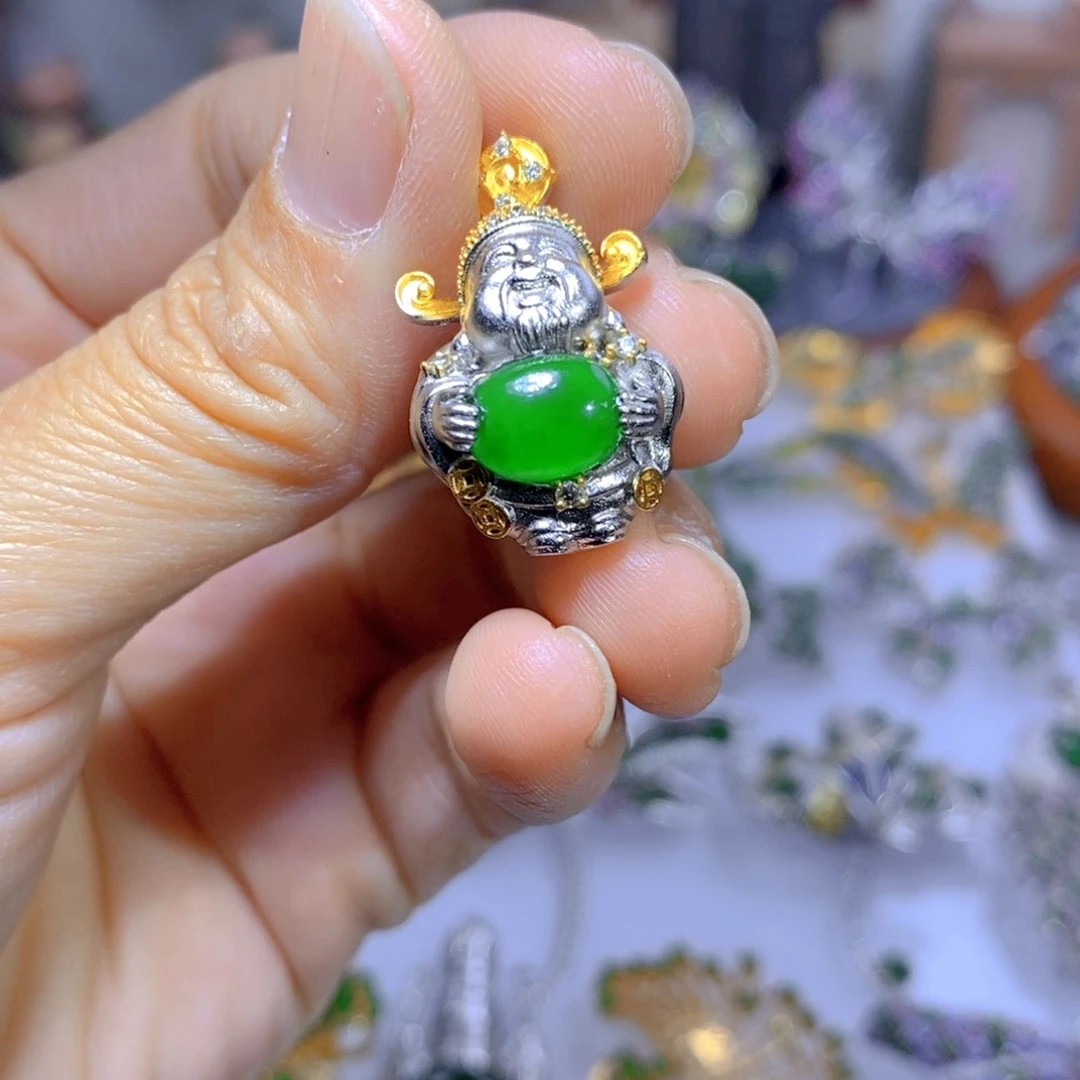 翡翠耳钉银S925镶嵌天然翡翠