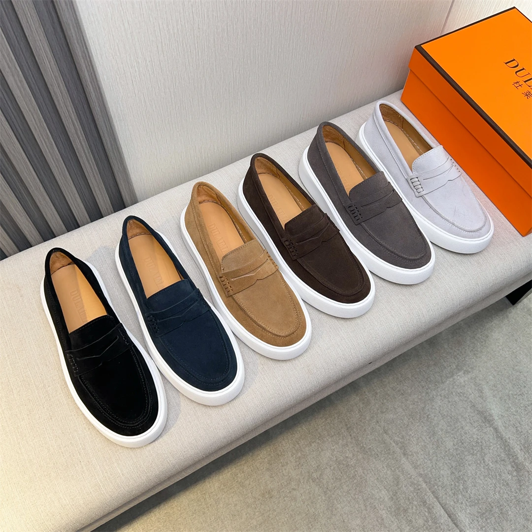 DULAIMA/杜莱玛2025夏季透气真皮一脚蹬懒人鞋乐福鞋增高轻软男鞋
