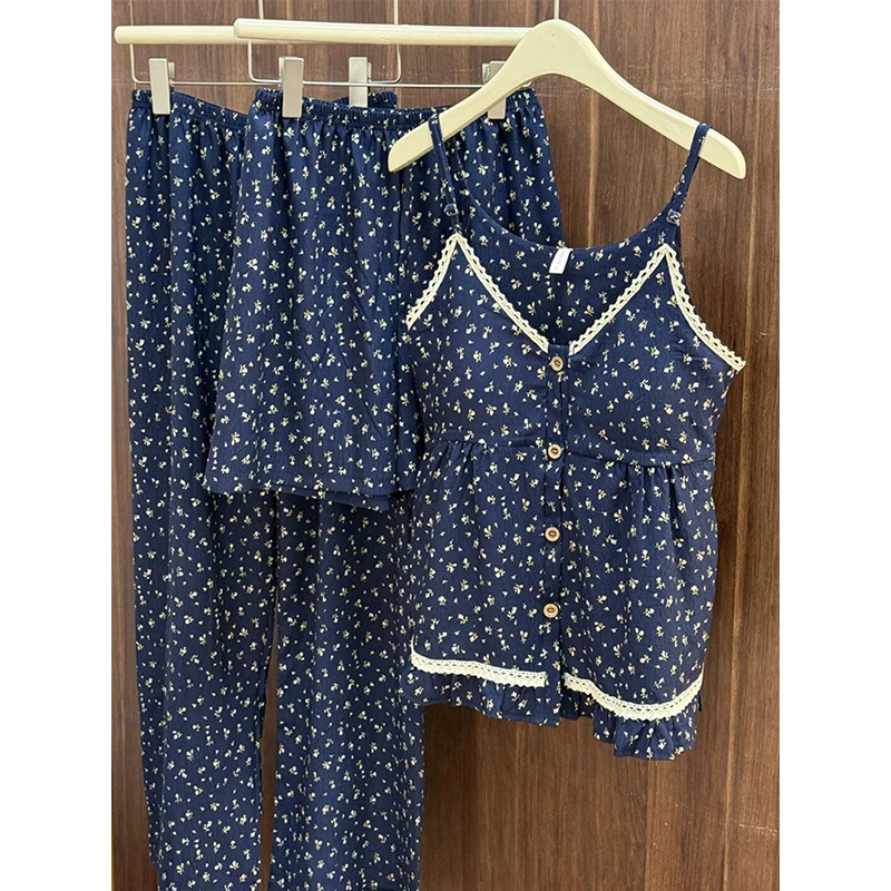 【复古碎花】韩系甜美休闲睡衣女夏季新款吊带长裤可外穿家居服套装