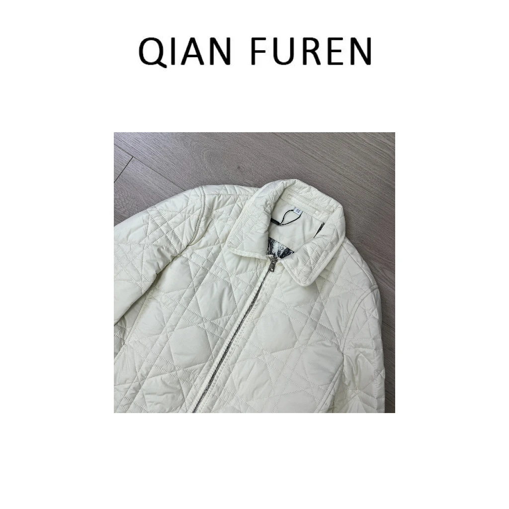 【藤格小蜜蜂】奶白色翻领绗缝短款棉服保暖外套