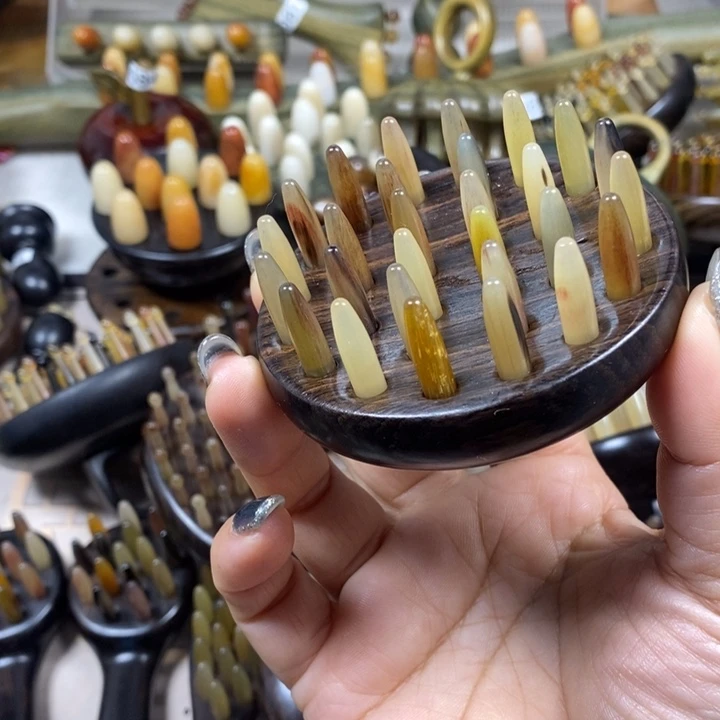 紫光檀28齿羊角梳