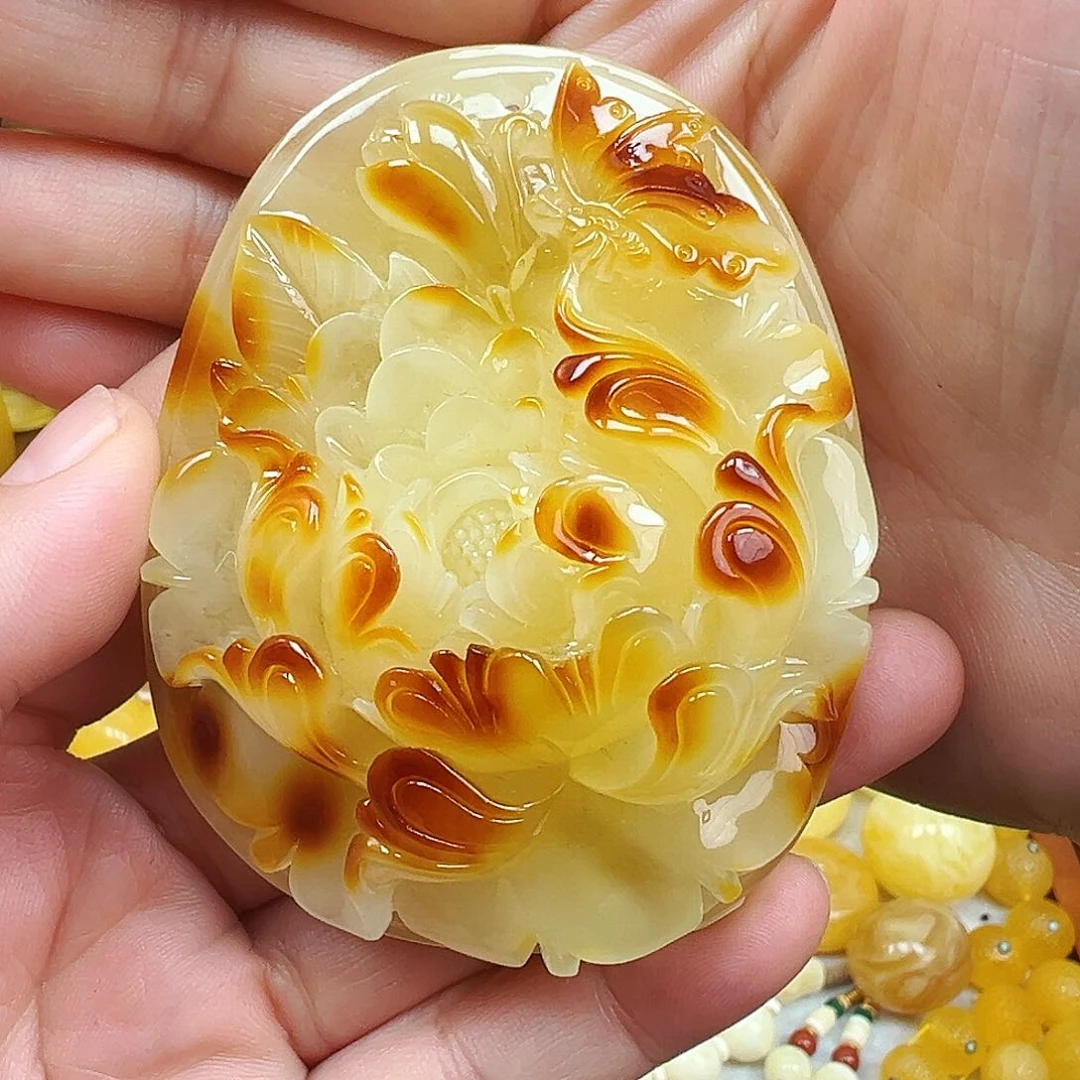 蜜蜡未镶嵌珠宝奇石蜜蜡皮色牡丹花