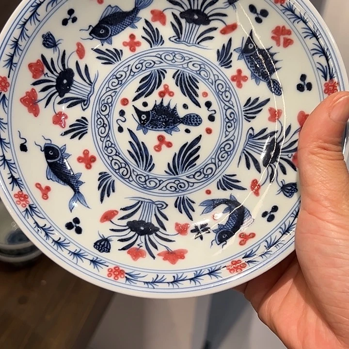 青杉堂原矿釉里红鱼藻纹