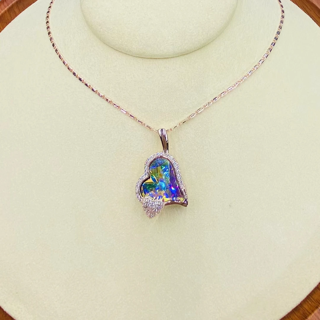 铜合金合成锆石吊坠 轻奢时尚百搭简约海洋之心之心炫彩甜美素款