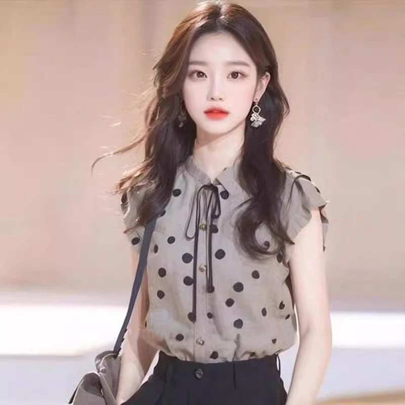 新中式国风波点印花小飞袖衬衫女设计感小众夏季独特漂亮小衫上衣