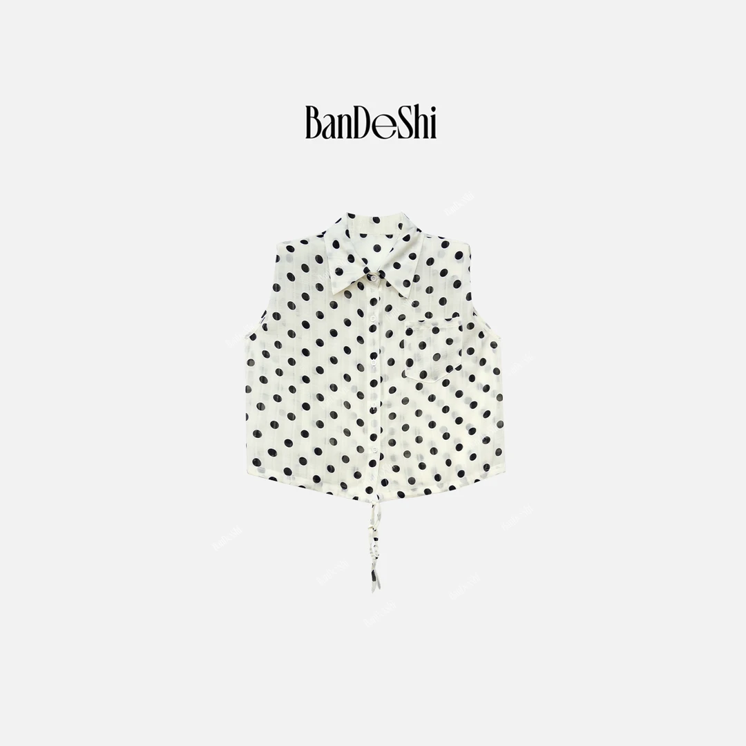 【C2863】#班德施-法式气质波点衬衫女新款宽松显瘦polo领衬衣SS