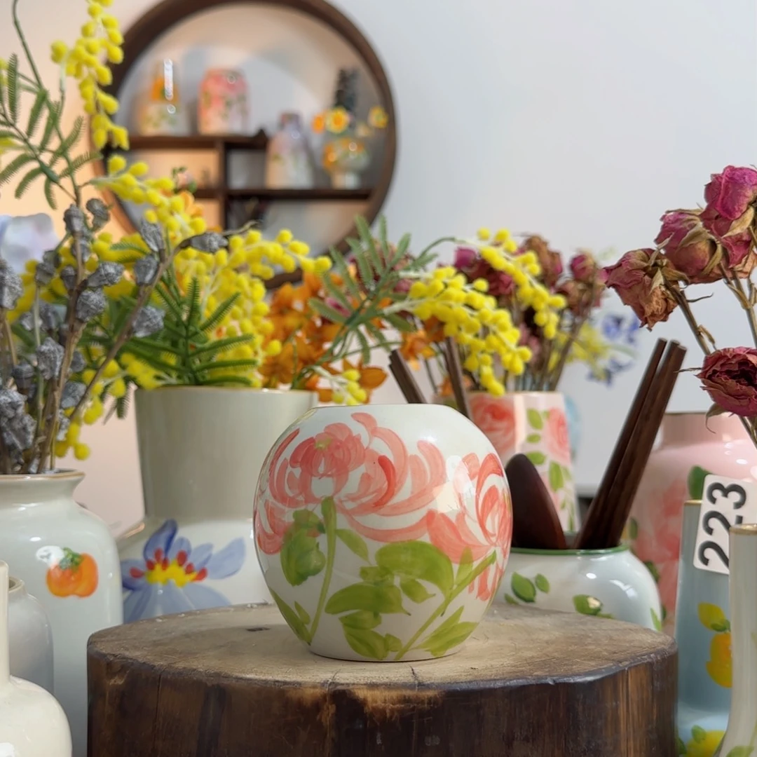 摆件景德镇手绘陶瓷花瓶摆件无孔