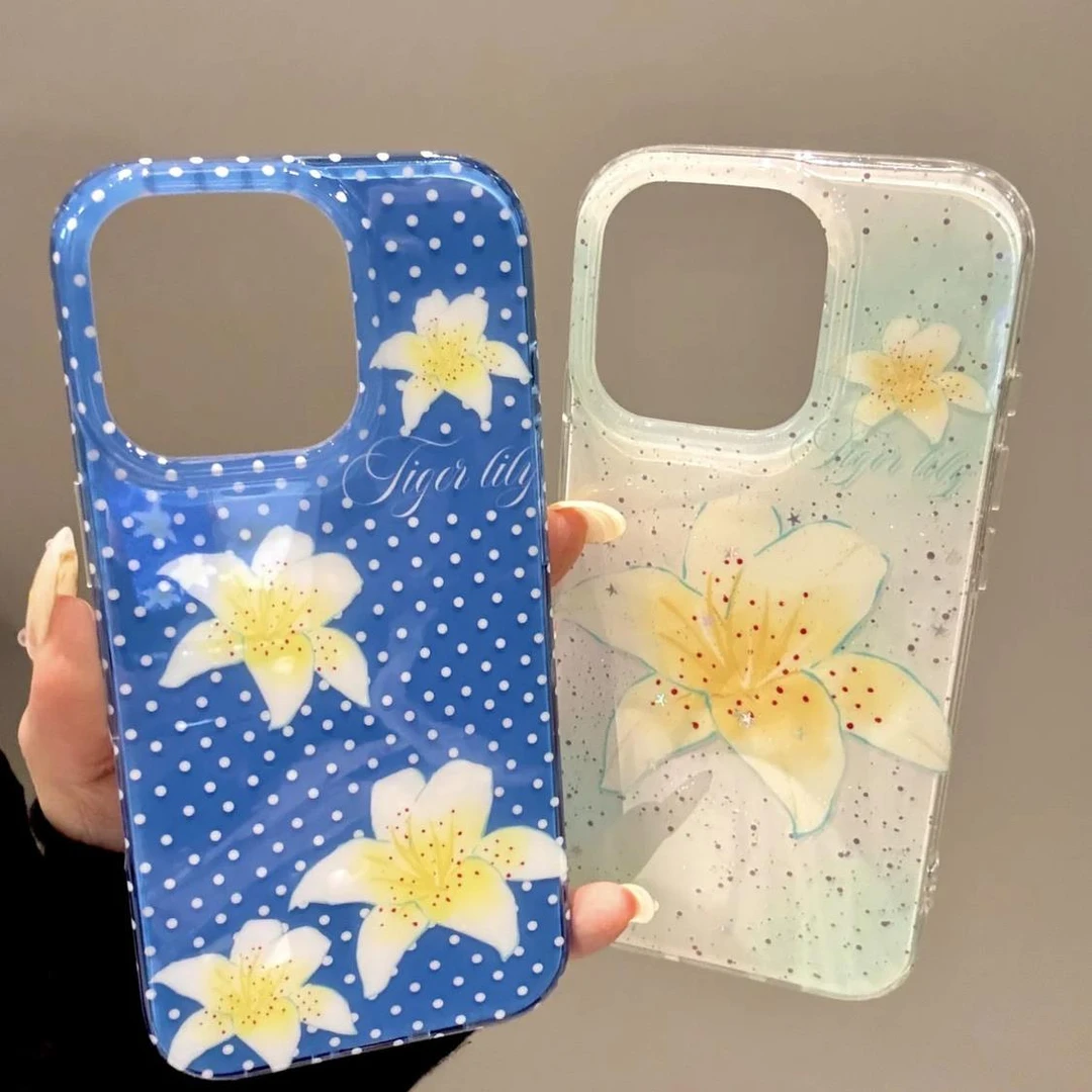 晕染波点百合花奶油IMD手机壳适用于苹果16华为荣耀小米vivooppo