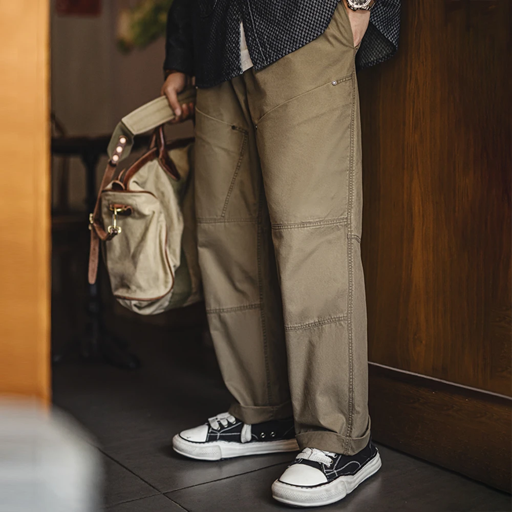 马登工装美式复古做旧大口袋休闲裤vibe宽松直筒松紧腰裤子男秋冬