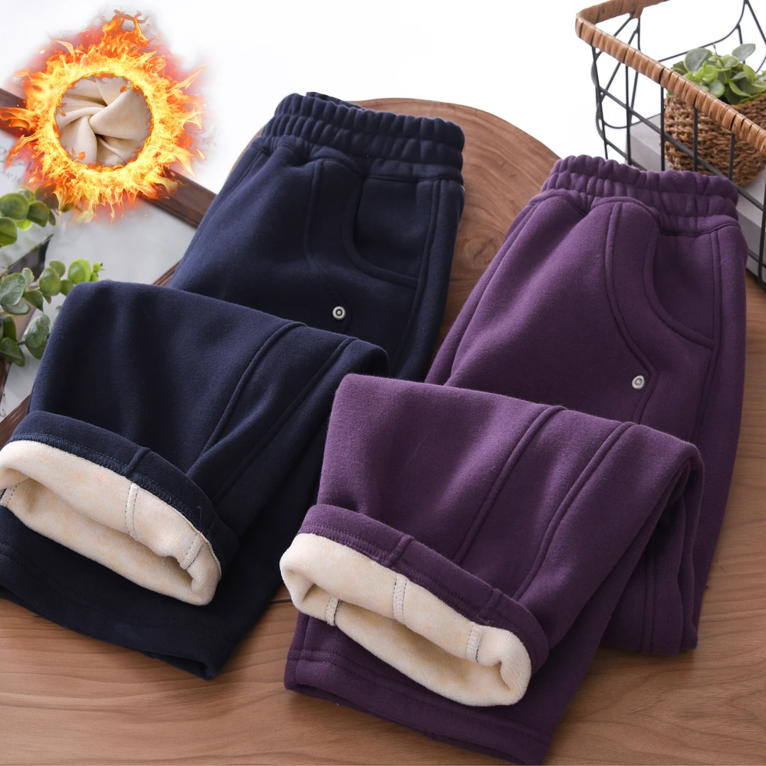 男童加绒裤子冬季2025新款中大童男孩儿童一体绒保暖直筒运动长裤