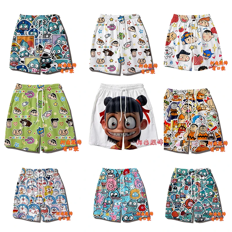 新款哪吒短裤男夏季薄款透气居家睡裤宽松百搭冰丝情侣海边沙滩裤